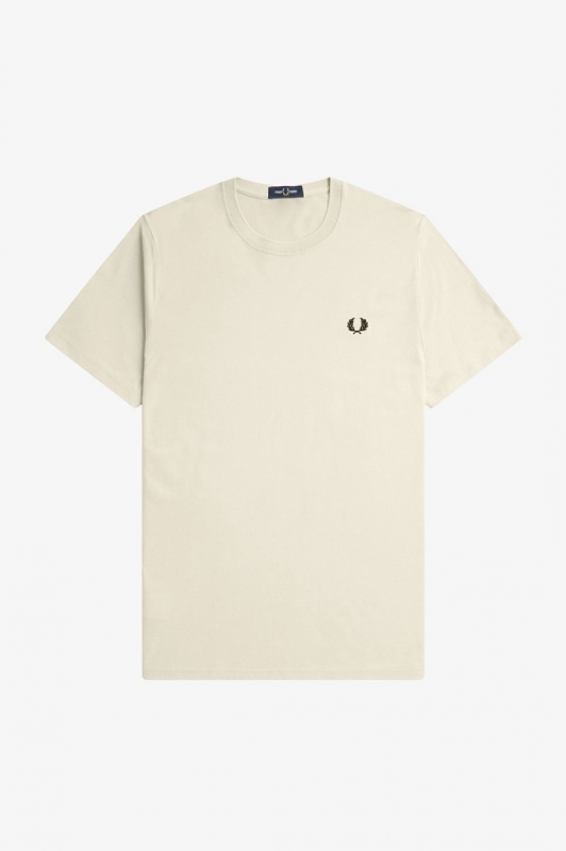 Fred Perry Crew Neck Men's T Shirts White | HNK-249756