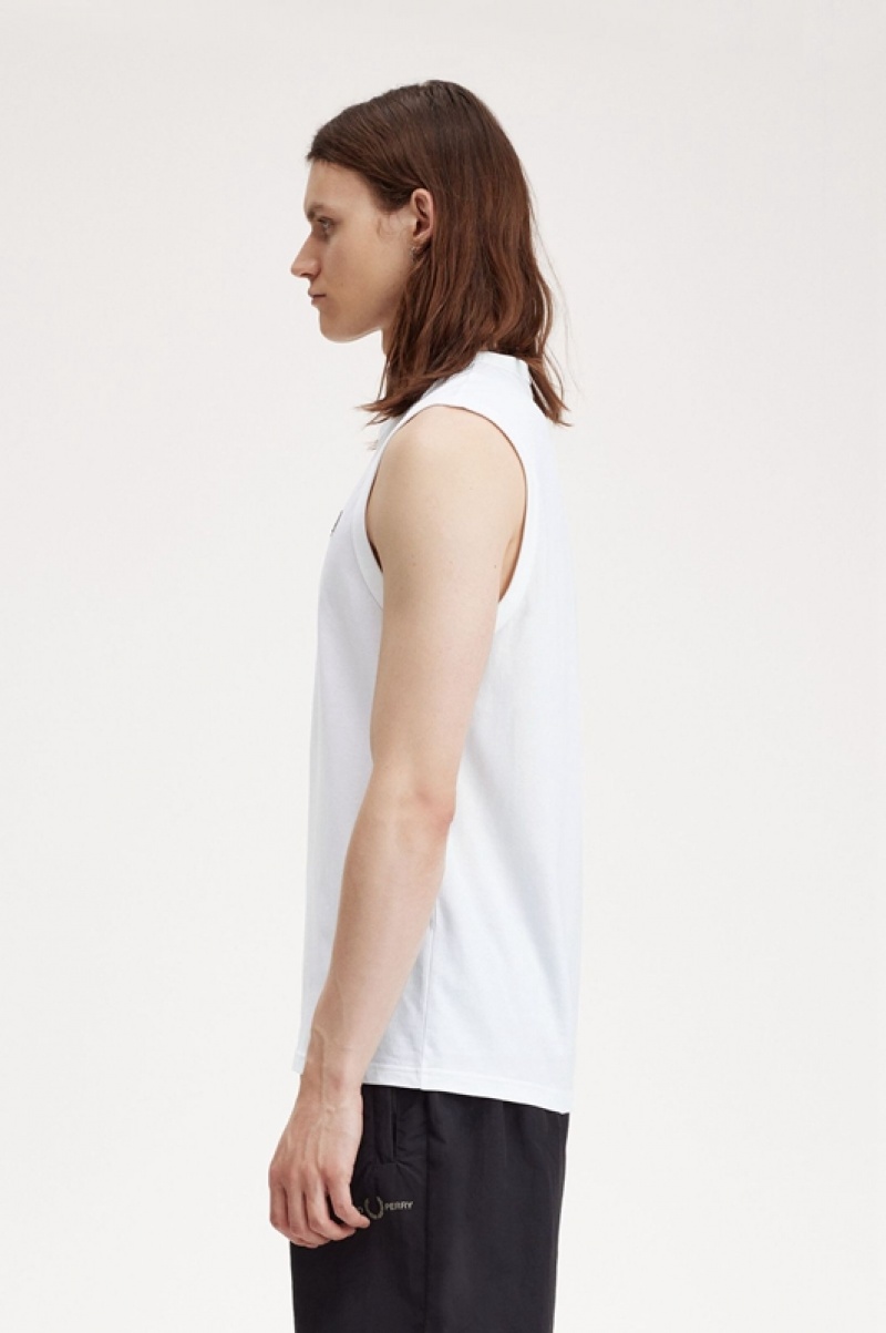 Fred Perry Crew Neck Men's Tanks White | FQJ-570241