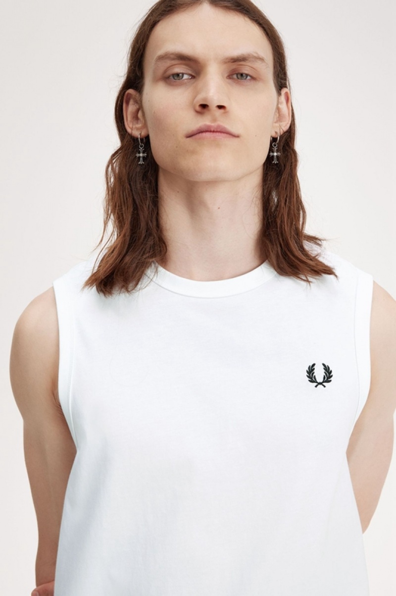 Fred Perry Crew Neck Men's Tanks White | FQJ-570241