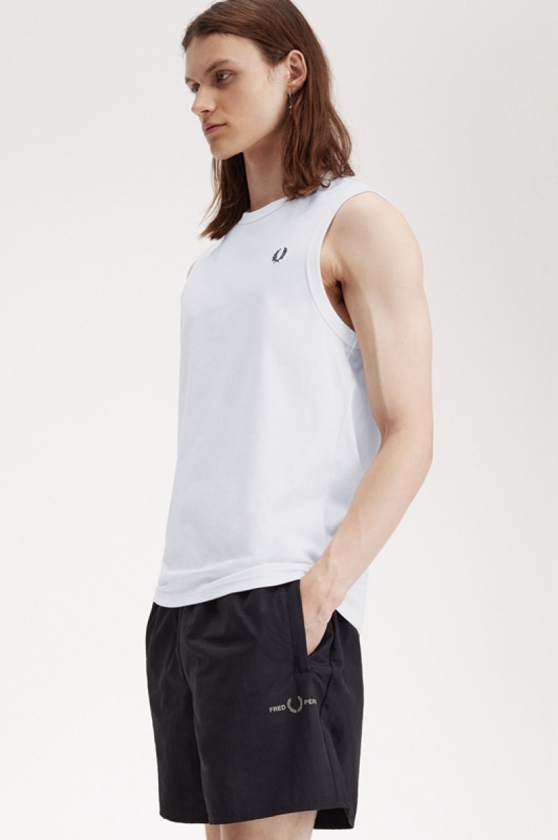 Fred Perry Crew Neck Men's Tanks White | FQJ-570241