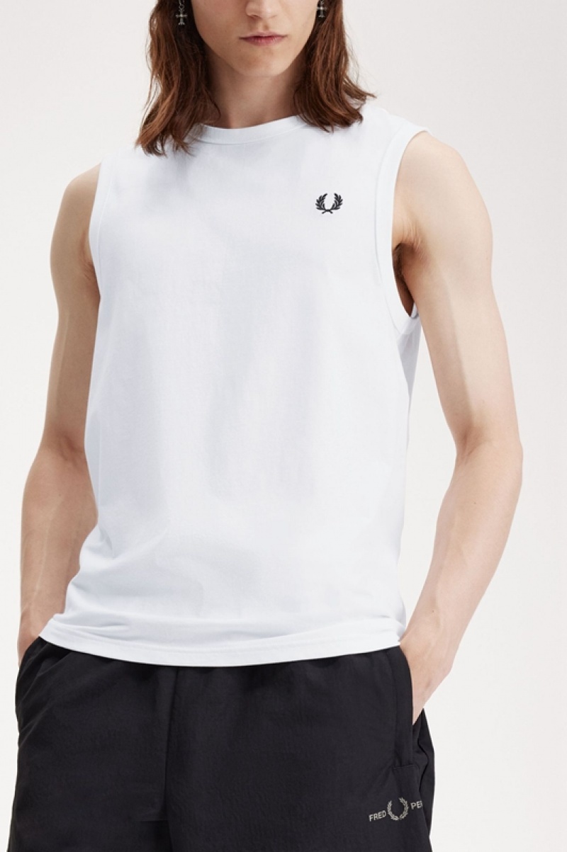 Fred Perry Crew Neck Men's Tanks White | FQJ-570241