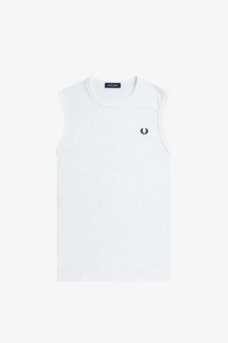 Fred Perry Crew Neck Men's Tanks White | FQJ-570241