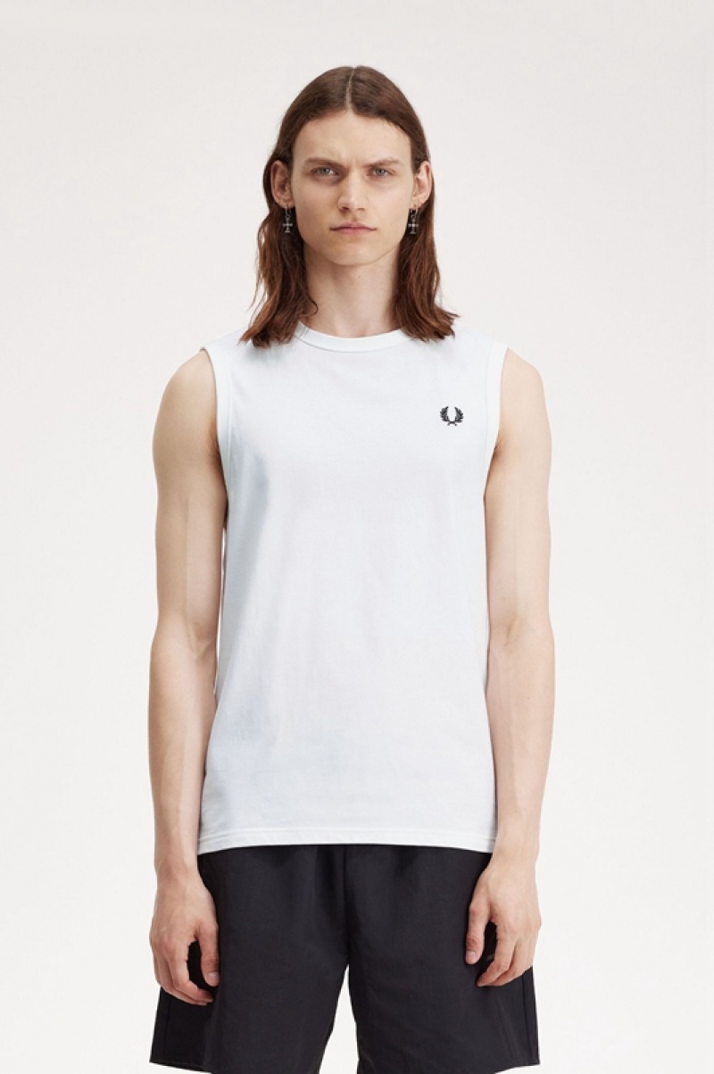 Fred Perry Crew Neck Men\'s Tanks White | FQJ-570241