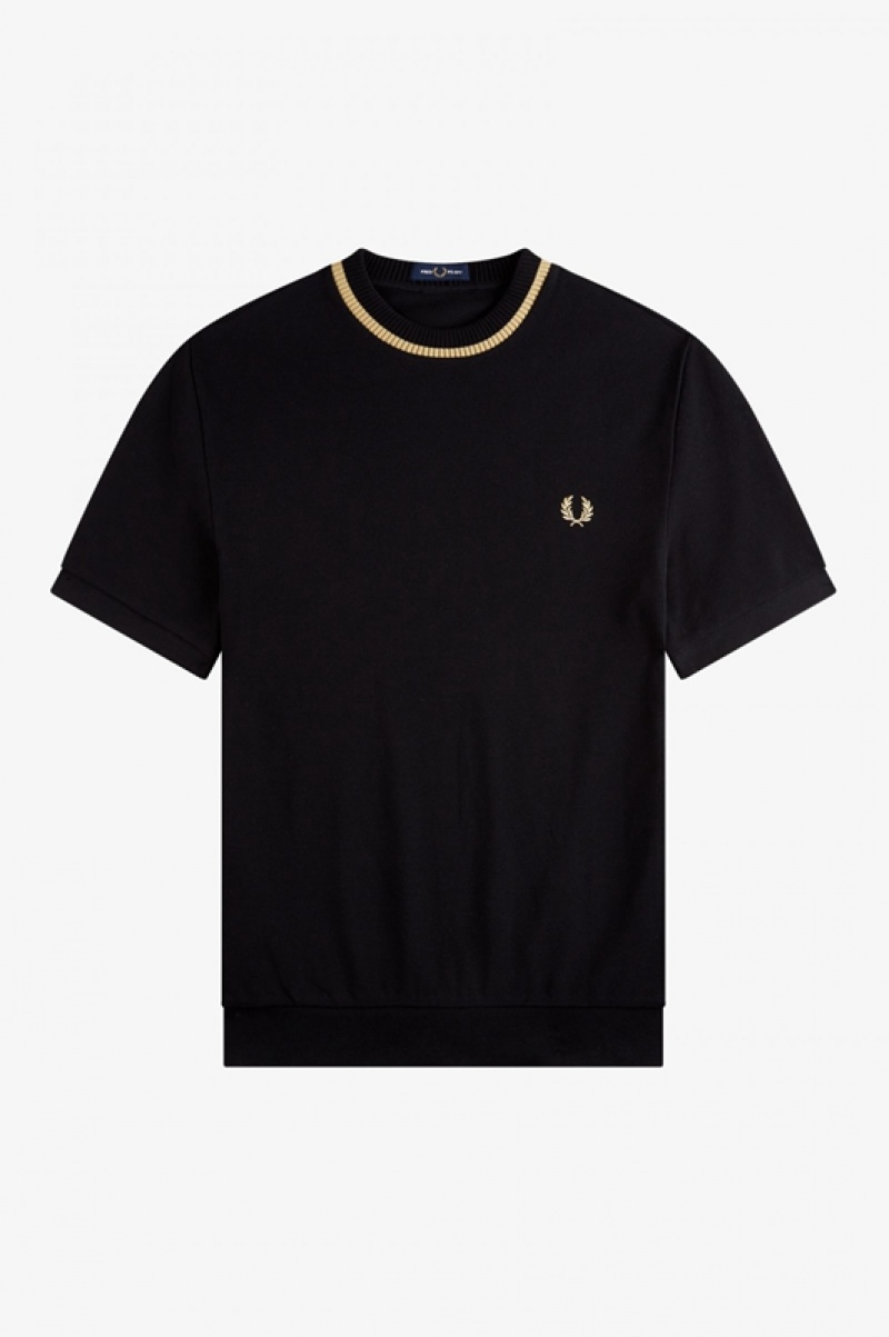 Fred Perry Crew Neck Piqué Men's T Shirts Black | ZKL-476238