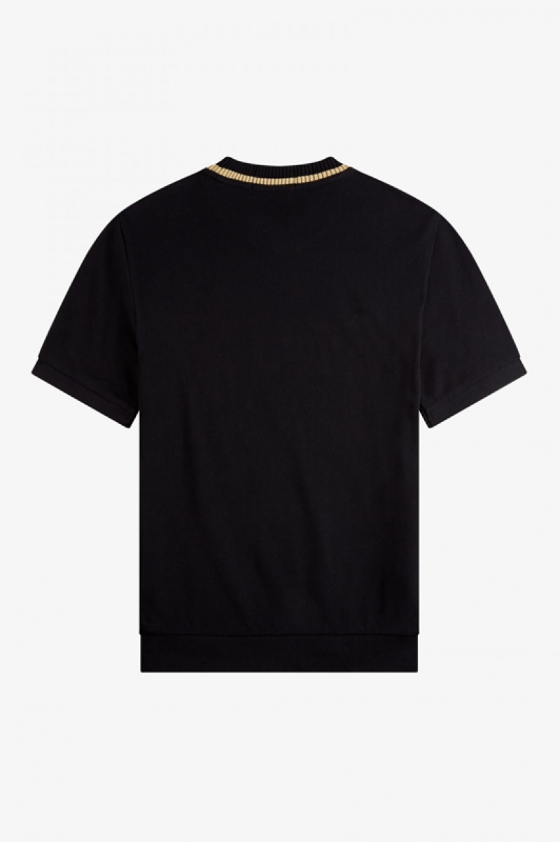 Fred Perry Crew Neck Piqué Men's T Shirts Black | ZKL-476238