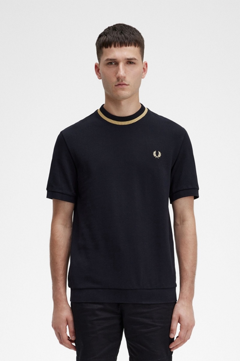 Fred Perry Crew Neck Piqué Men\'s T Shirts Black | ZKL-476238