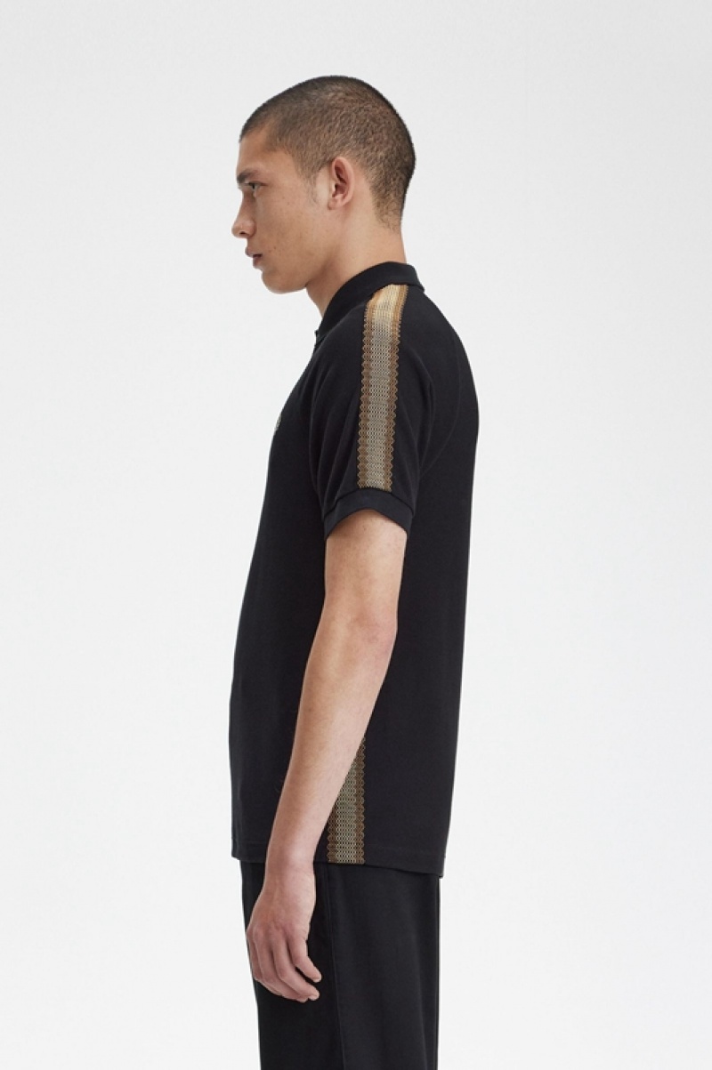 Fred Perry Crochet Tape Men's Polo Shirts Black | ZVJ-705328