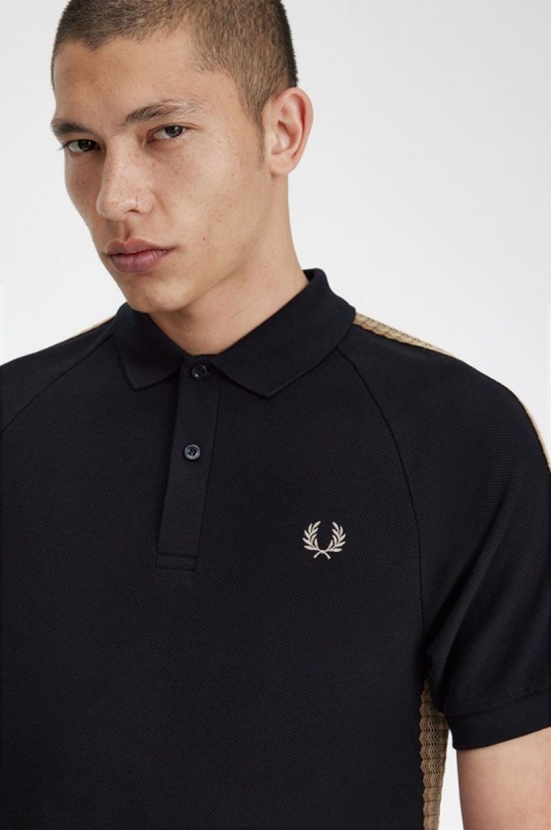 Fred Perry Crochet Tape Men's Polo Shirts Black | ZVJ-705328