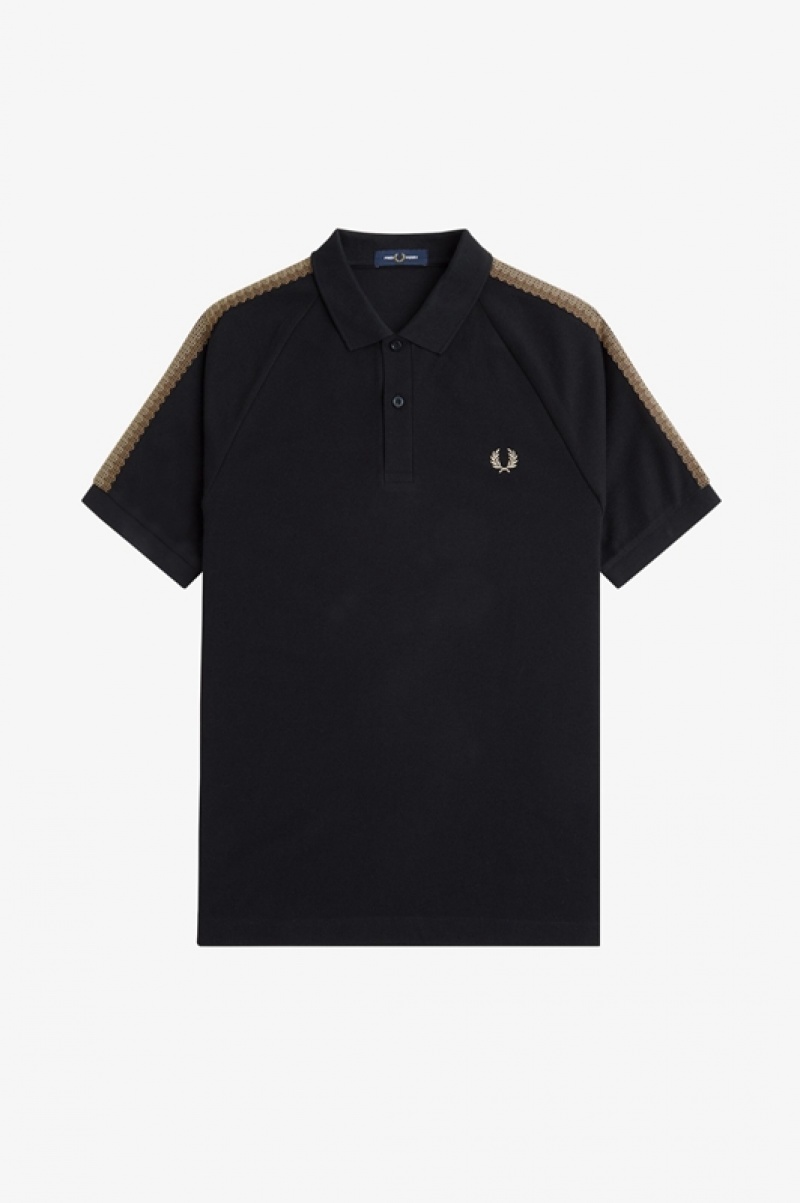 Fred Perry Crochet Tape Men's Polo Shirts Black | ZVJ-705328