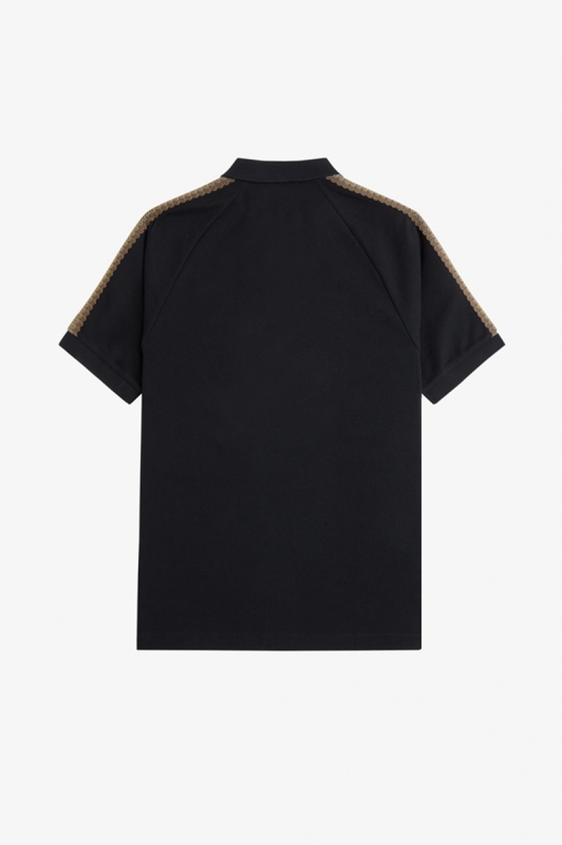 Fred Perry Crochet Tape Men's Polo Shirts Black | ZVJ-705328