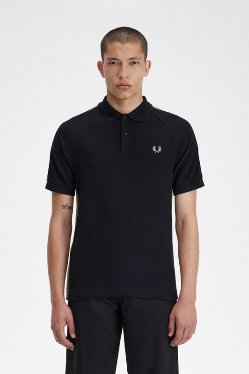 Fred Perry Crochet Tape Men\'s Polo Shirts Black | ZVJ-705328