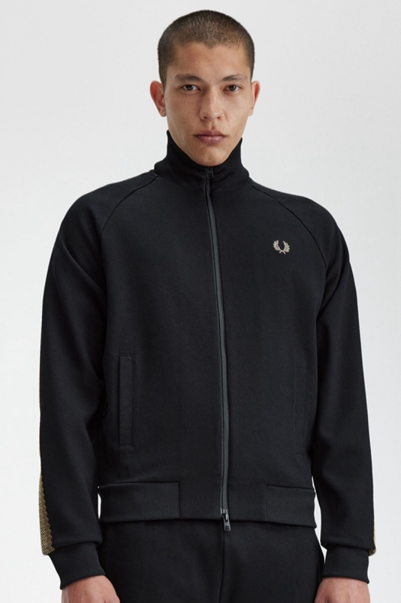 Fred Perry Crochet Tape Track Men's Jackets Black | IJP-046385