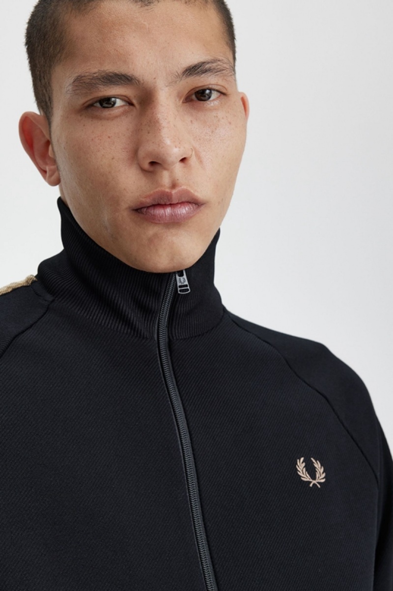 Fred Perry Crochet Tape Track Men's Jackets Black | IJP-046385