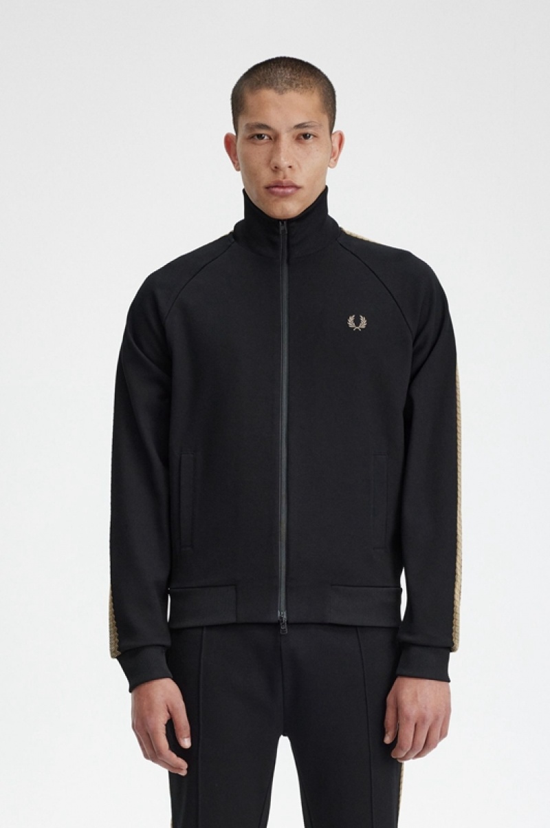 Fred Perry Crochet Tape Track Men\'s Jackets Black | IJP-046385