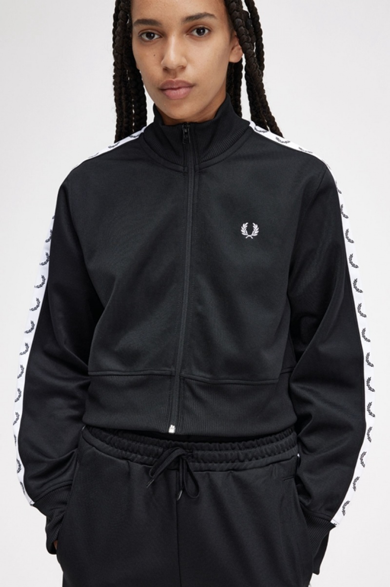 Fred Perry Cropped Taped Track Women's Jackets Black | WEU-756312