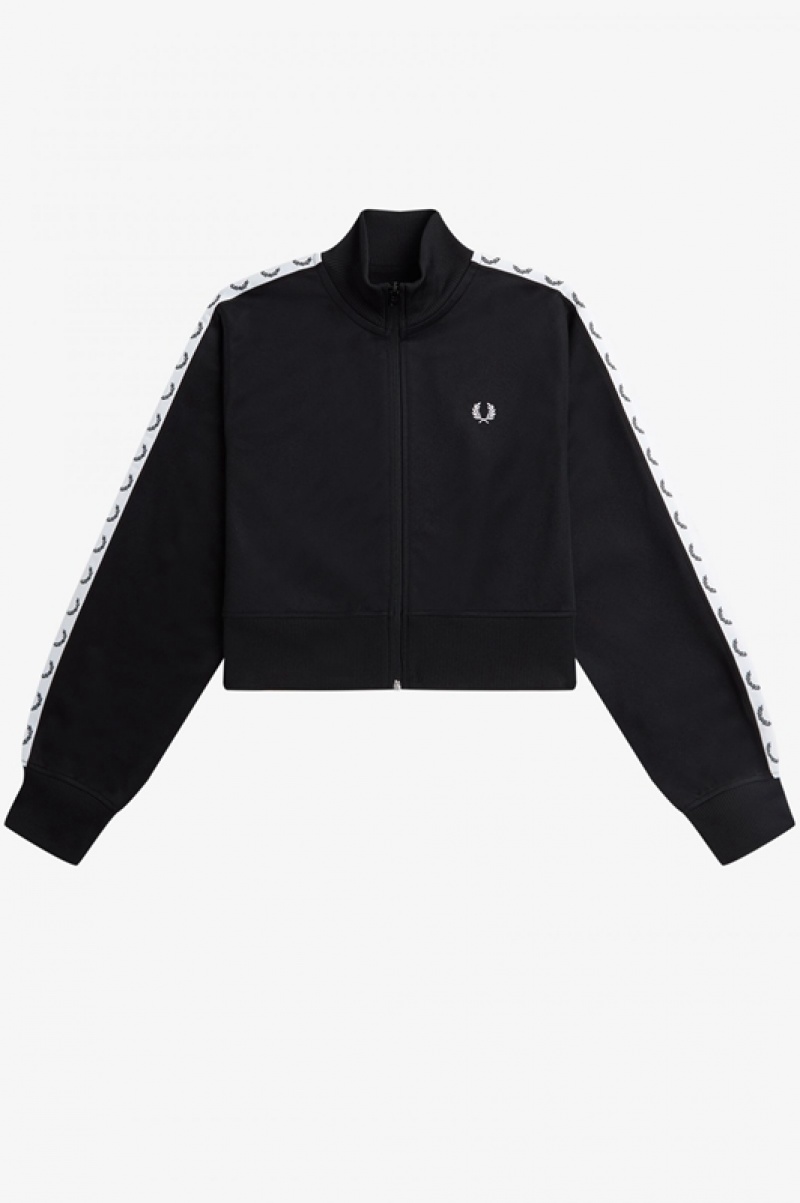 Fred Perry Cropped Taped Track Women's Jackets Black | WEU-756312