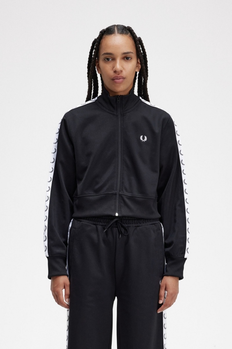 Fred Perry Cropped Taped Track Women\'s Jackets Black | WEU-756312