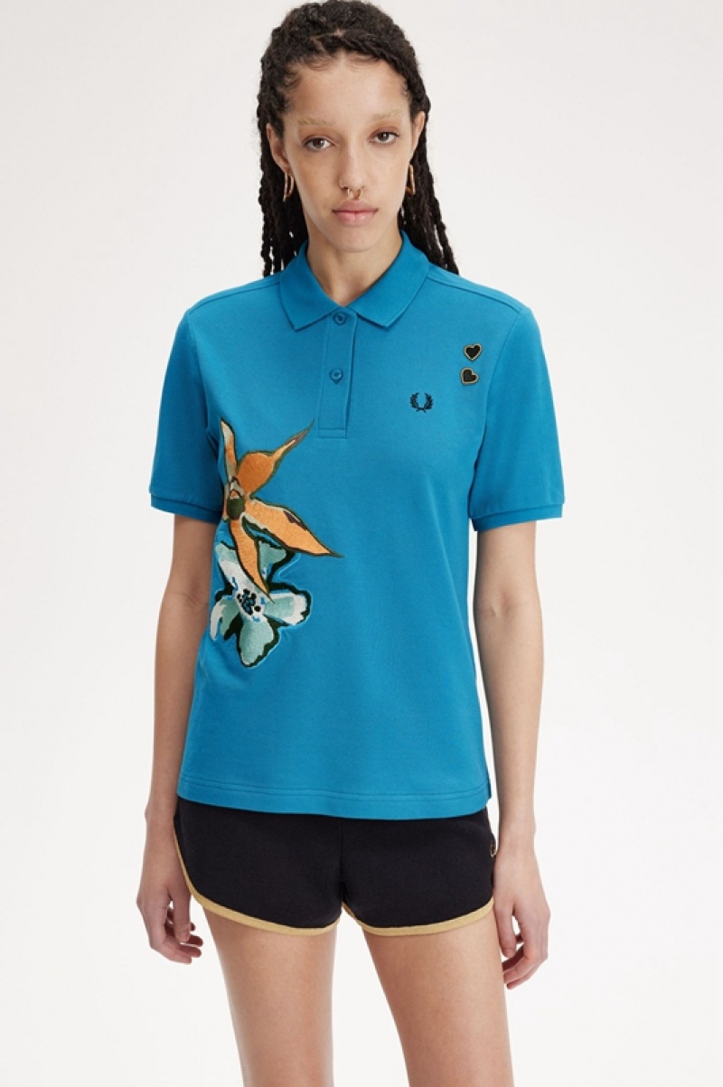 Fred Perry Embroidered Fred Perry Women's Shirts Blue | QKZ-923617