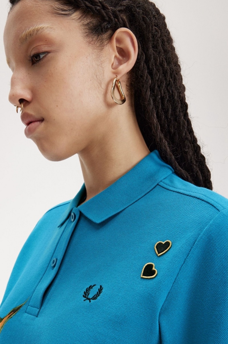 Fred Perry Embroidered Fred Perry Women's Shirts Blue | QKZ-923617