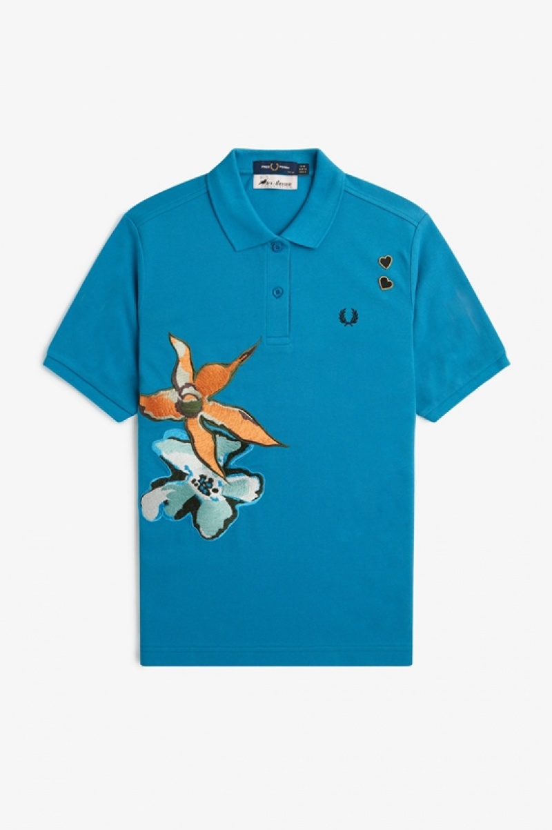 Fred Perry Embroidered Fred Perry Women's Shirts Blue | QKZ-923617