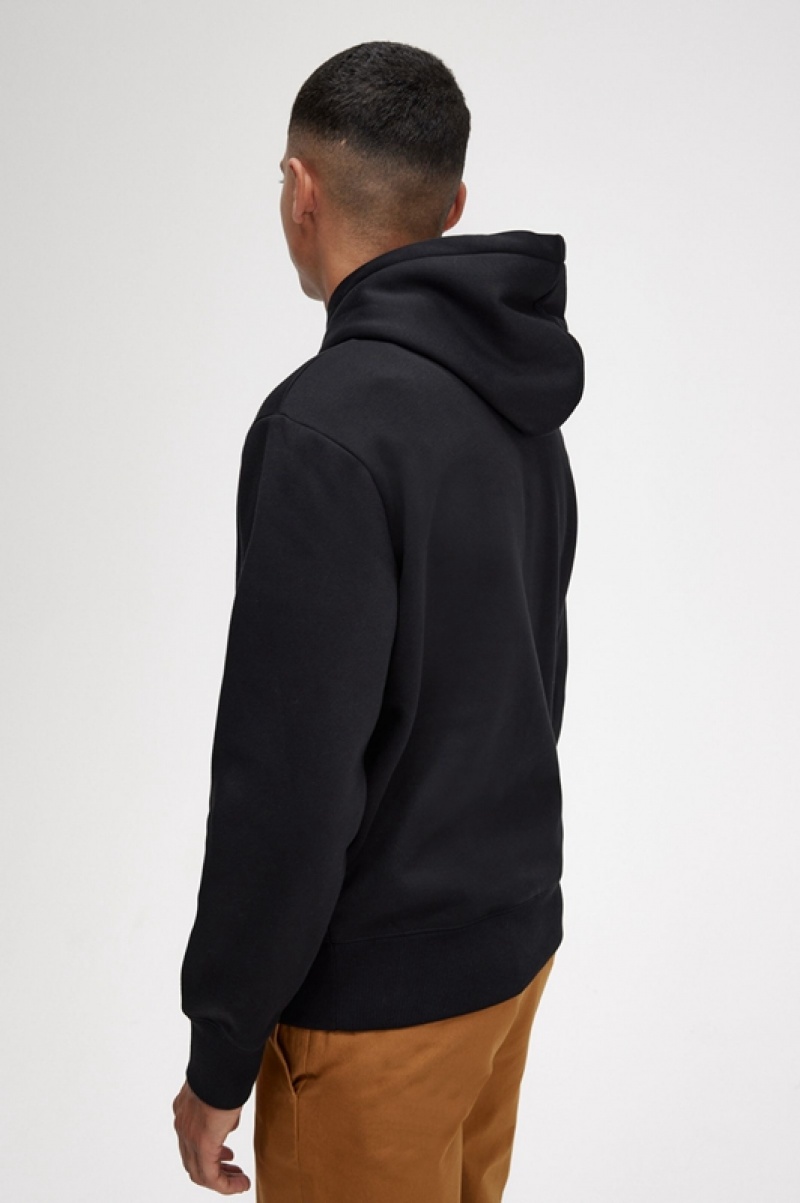 Fred Perry Embroidered Hooded Men's Sweatshirts Black | ATQ-379658