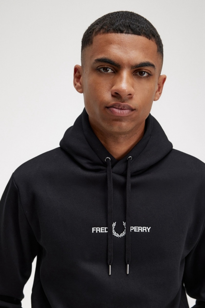 Fred Perry Embroidered Hooded Men's Sweatshirts Black | ATQ-379658