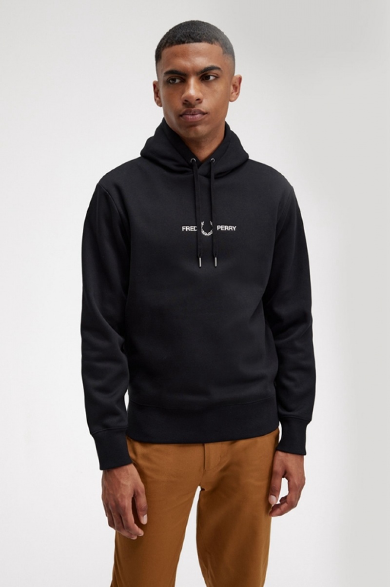 Fred Perry Embroidered Hooded Men's Sweatshirts Black | ATQ-379658