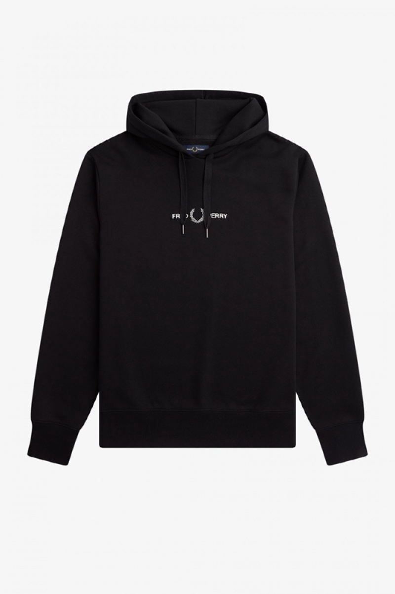 Fred Perry Embroidered Hooded Men's Sweatshirts Black | ATQ-379658