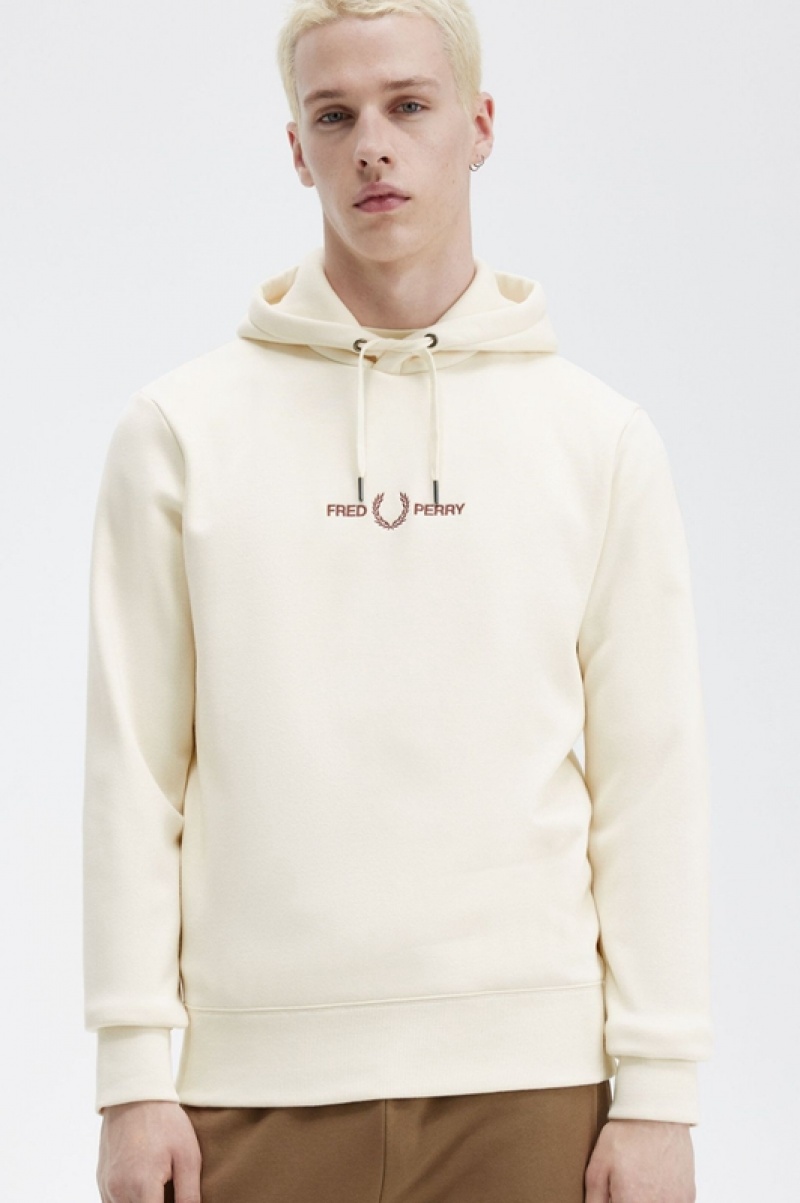 Fred Perry Embroidered Hooded Men's Sweatshirts White | JLW-859107