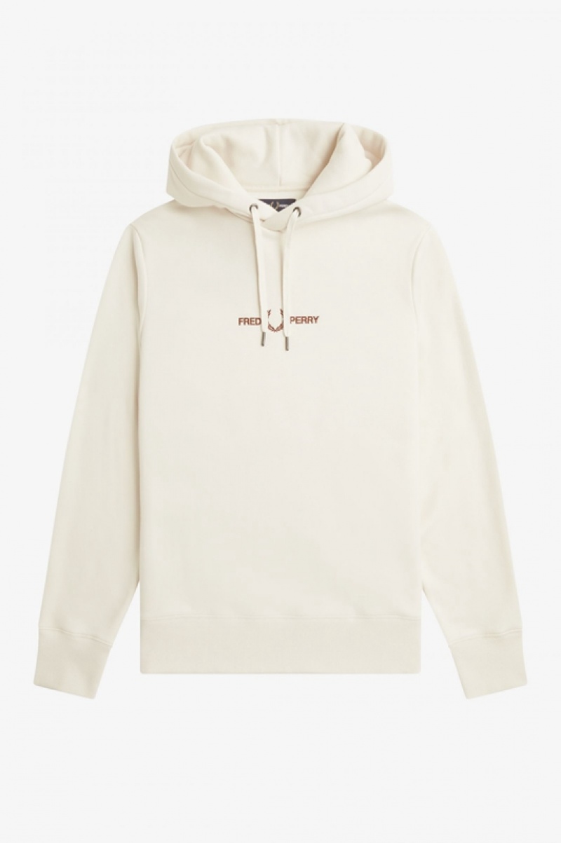 Fred Perry Embroidered Hooded Men's Sweatshirts White | JLW-859107