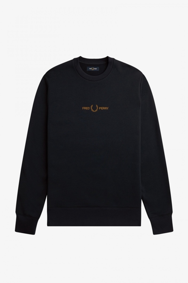 Fred Perry Embroidered Men's Sweatshirts Navy | OEG-706529