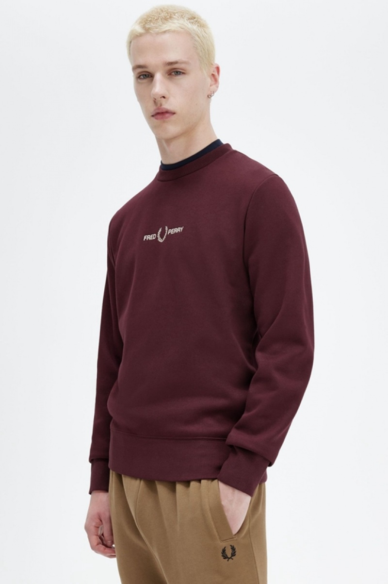 Fred Perry Embroidered Men's Sweatshirts Burgundy | NAV-540293