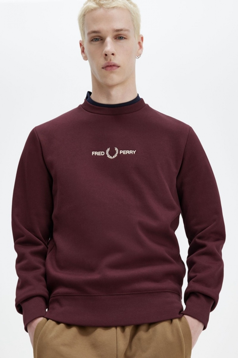 Fred Perry Embroidered Men's Sweatshirts Burgundy | NAV-540293