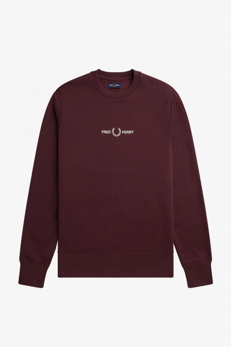 Fred Perry Embroidered Men's Sweatshirts Burgundy | NAV-540293