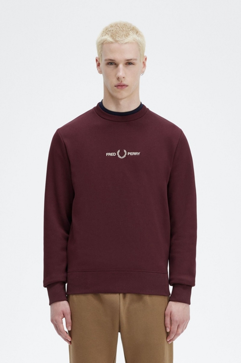 Fred Perry Embroidered Men\'s Sweatshirts Burgundy | NAV-540293