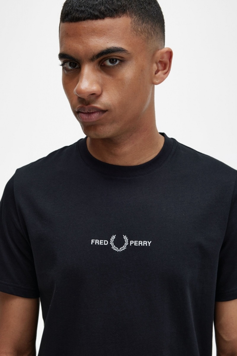 Fred Perry Embroidered Men's T Shirts Black | CTA-028647