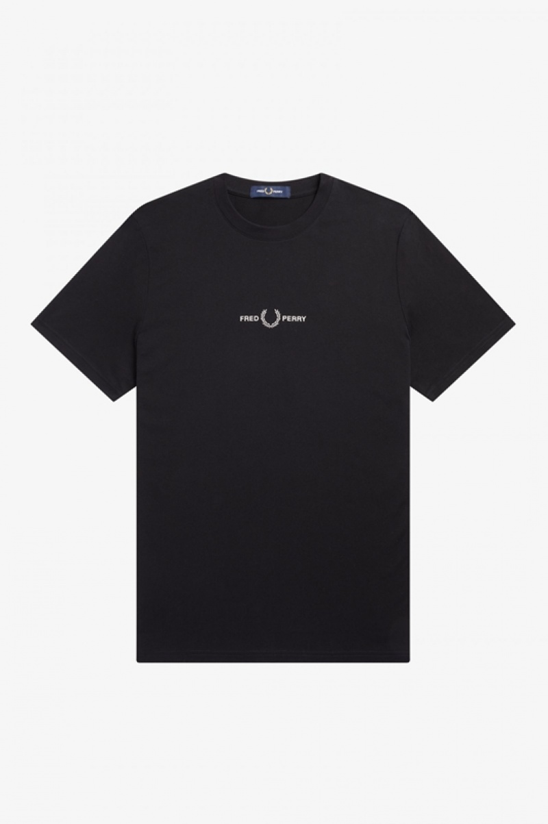 Fred Perry Embroidered Men's T Shirts Black | CTA-028647