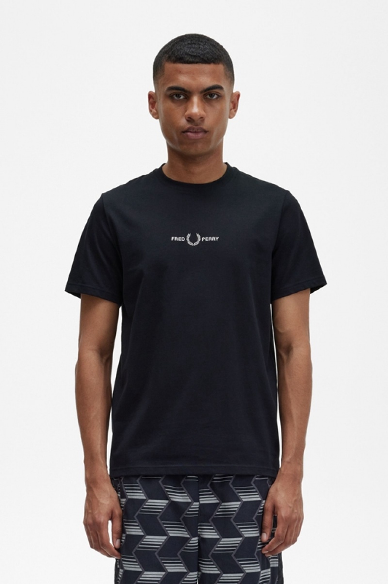 Fred Perry Embroidered Men\'s T Shirts Black | CTA-028647