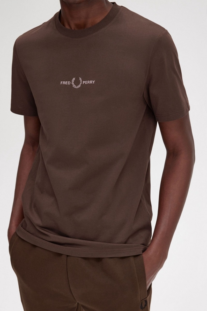 Fred Perry Embroidered Men's T Shirts Brown | CIP-037489