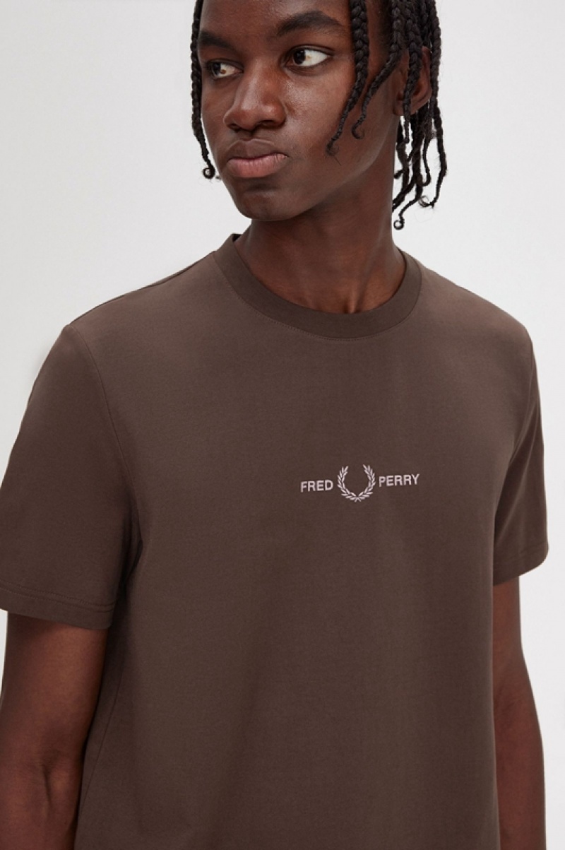 Fred Perry Embroidered Men's T Shirts Brown | CIP-037489