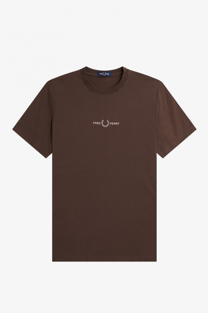 Fred Perry Embroidered Men's T Shirts Brown | CIP-037489