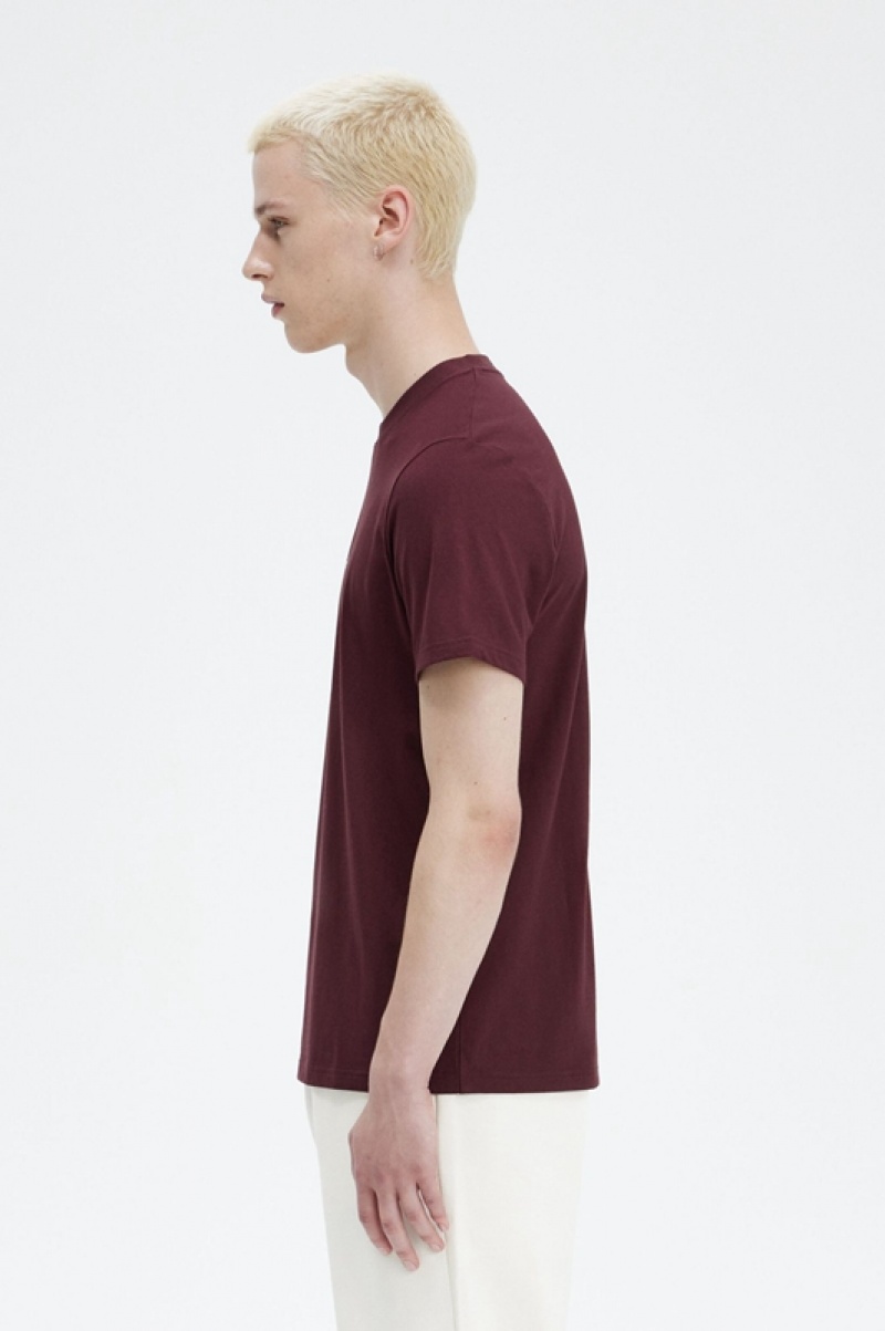 Fred Perry Embroidered Men's T Shirts Burgundy | AOD-528934