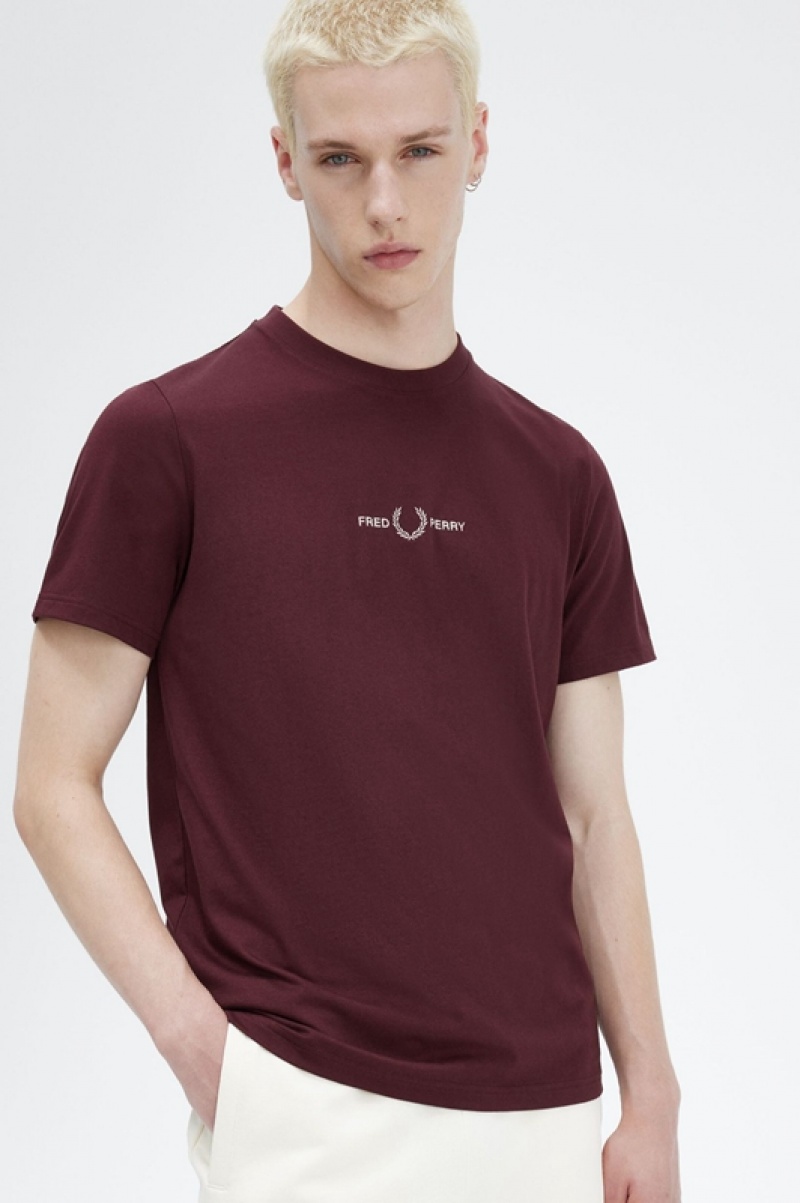 Fred Perry Embroidered Men's T Shirts Burgundy | AOD-528934