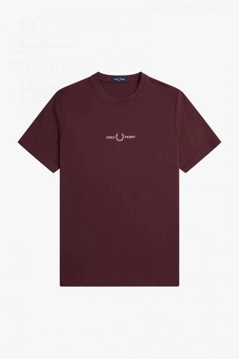 Fred Perry Embroidered Men's T Shirts Burgundy | AOD-528934