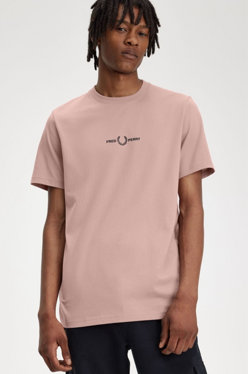 Fred Perry Embroidered Men's T Shirts Dark Pink | YEK-693127