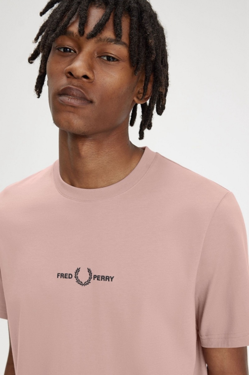 Fred Perry Embroidered Men's T Shirts Dark Pink | YEK-693127