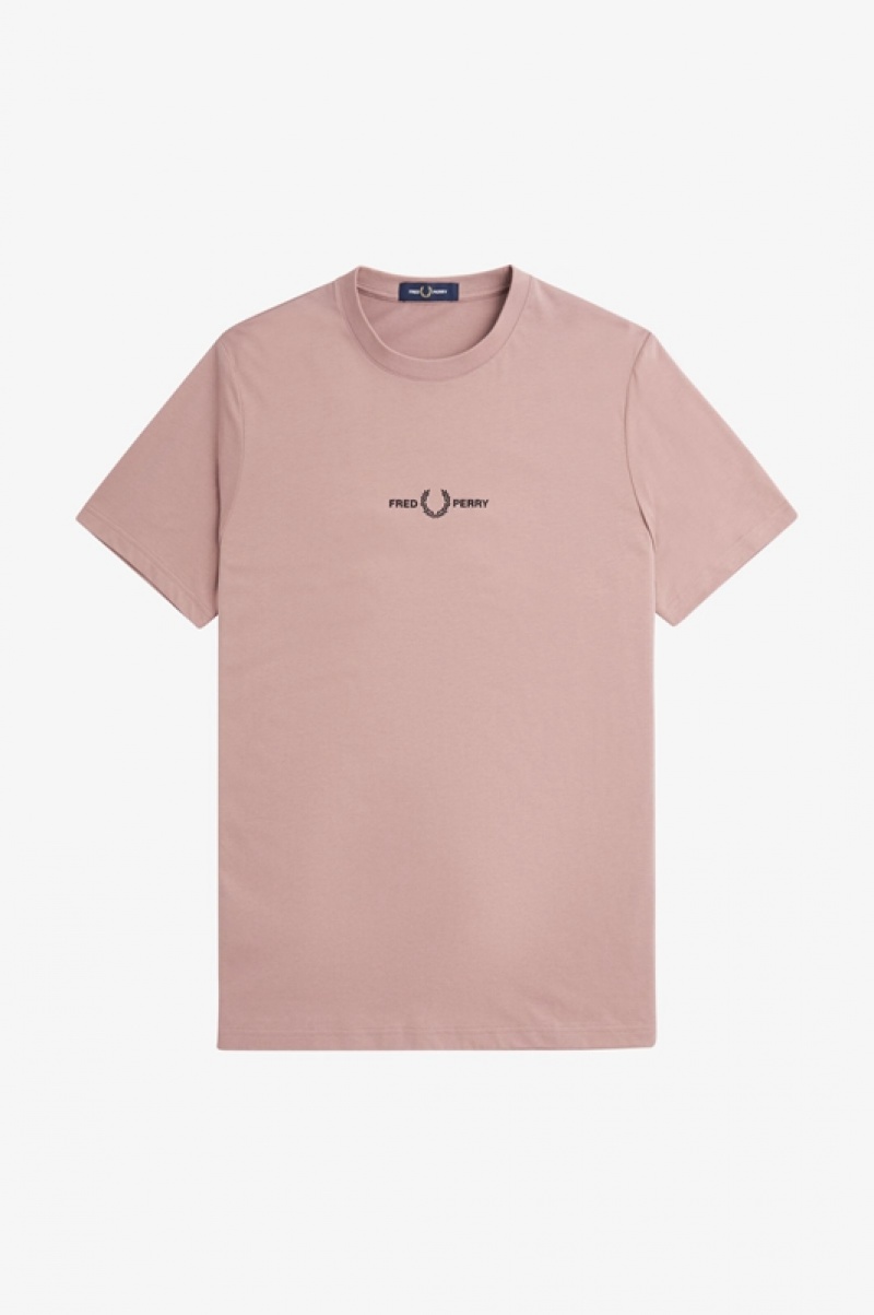 Fred Perry Embroidered Men's T Shirts Dark Pink | YEK-693127