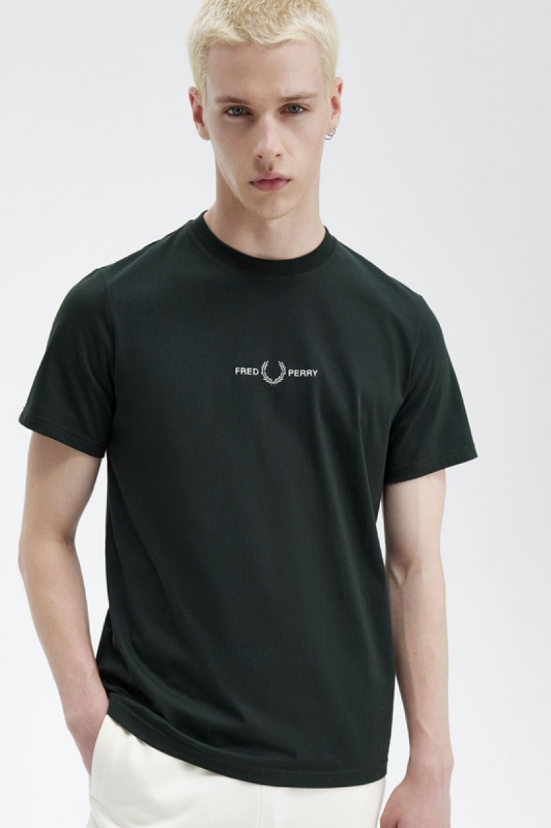 Fred Perry Embroidered Men's T Shirts Green | CZD-964821