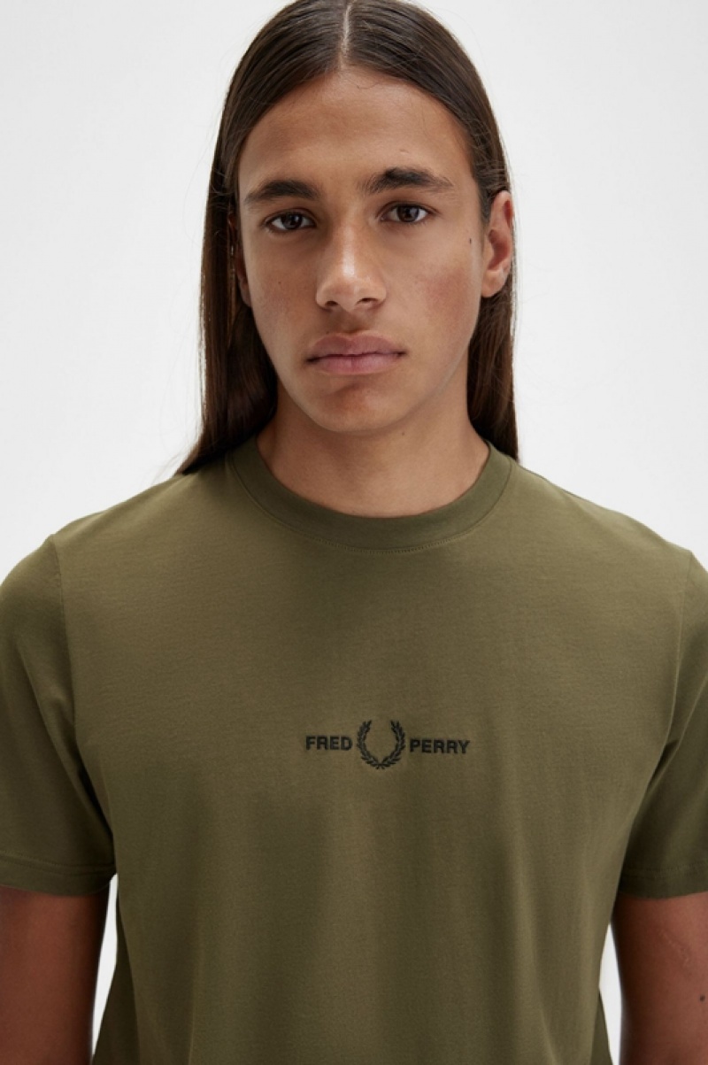 Fred Perry Embroidered Men's T Shirts Green | PZR-859764