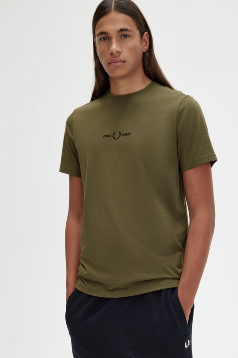 Fred Perry Embroidered Men's T Shirts Green | PZR-859764